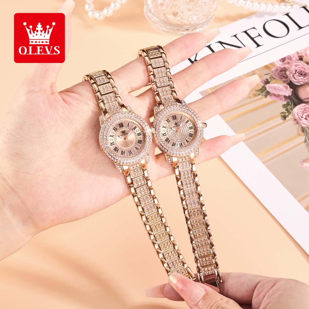 Luxury Watch In Usa - OLEVS 高級ファッションレディース腕時計 ダイヤモンドダイヤル防水ダイヤモンド象嵌クォーツ時計 女性用美しいトレンドドレスウォッチ