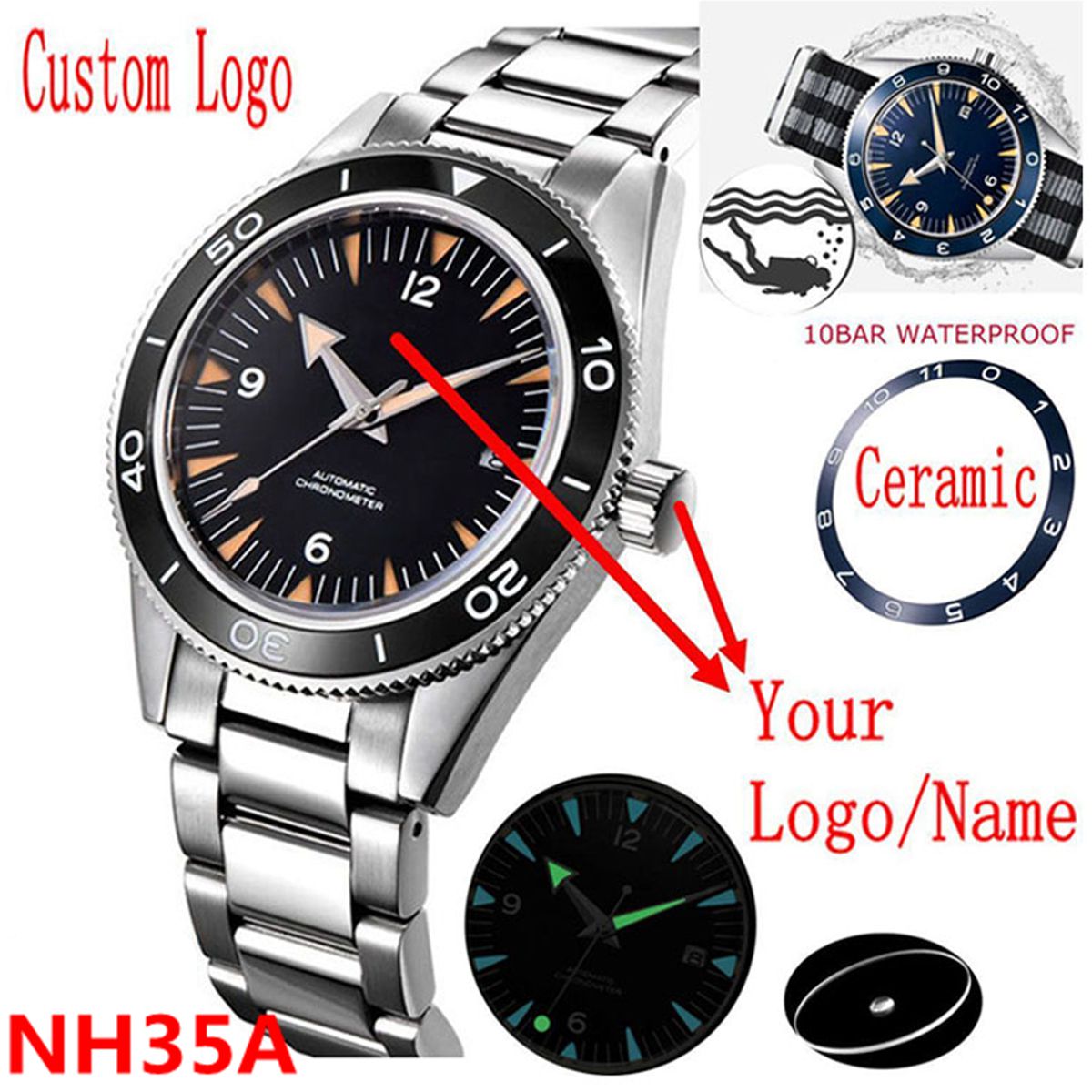 Luxury Watch Life - カスタムロゴ NH35 ムーブメント腕時計 10bars メンズ 41