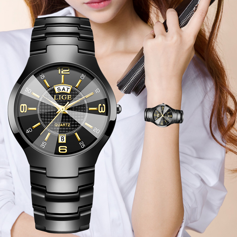 Luxury Watch In Usa - LIGE ファッションエレガントな女性の腕時計高級セラミックストラップ自動日付週防水小さなダイヤルクォーツ時計女性のためのギフト
