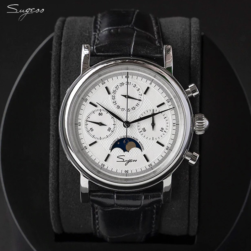 Moonphase Complication Watch - Sugess メンズ腕時計オリジナルムーブメント ST1908 機械式カレンダークロノグラフヴィンテージムーンフェイズ腕時計防水サファイア