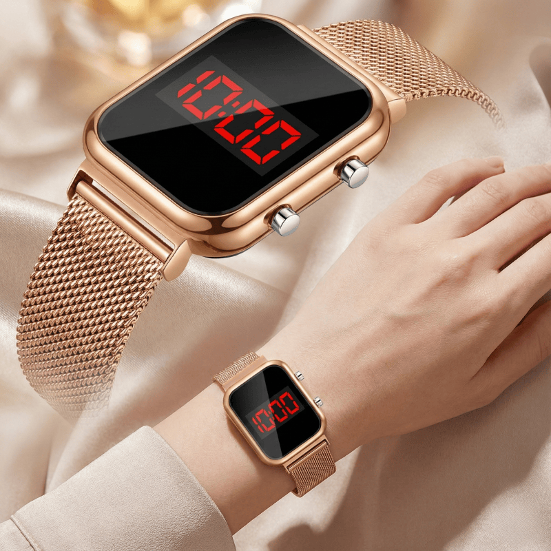 Luxury Watch Life - ファッション磁気バックル長方形 LED デジタル腕時計男性女性高級メタルメッシュバンドレディース電子腕時計時計ギフト