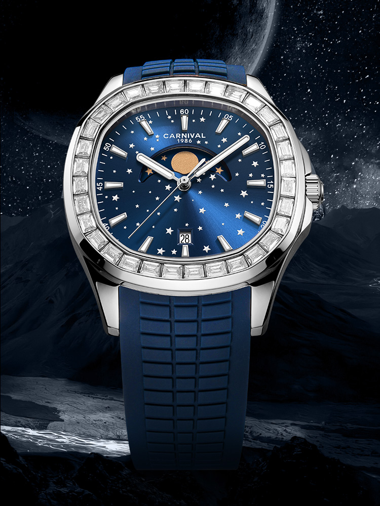Moonphase Complication Watch - スイス ロンダ クォーツ カーニバル ウォッチ メンズ