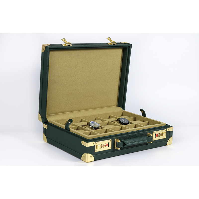 Luxury Watch Green - OEM ODM 高級15スロットグリーンPUレザー腕時計ディスプレイ収納ボックス イタリアンスタイルデザイン カスタムステンレススチール 木製MDF腕時計