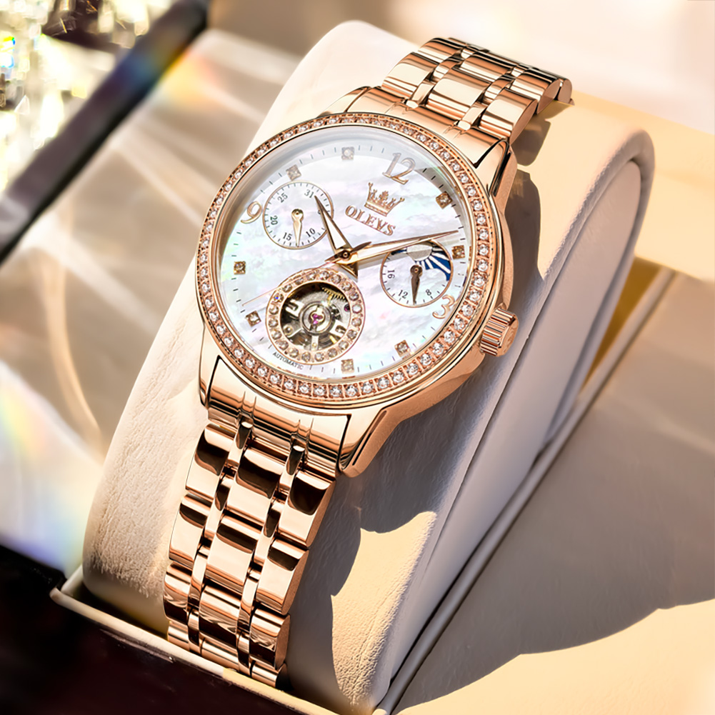 Luxury Watch In Usa - OLEVS 女性用腕時計トップブランドの高級ファッションファインスチールオリジナル自動機械式腕時計ネックレスブレスレットギフトボックス