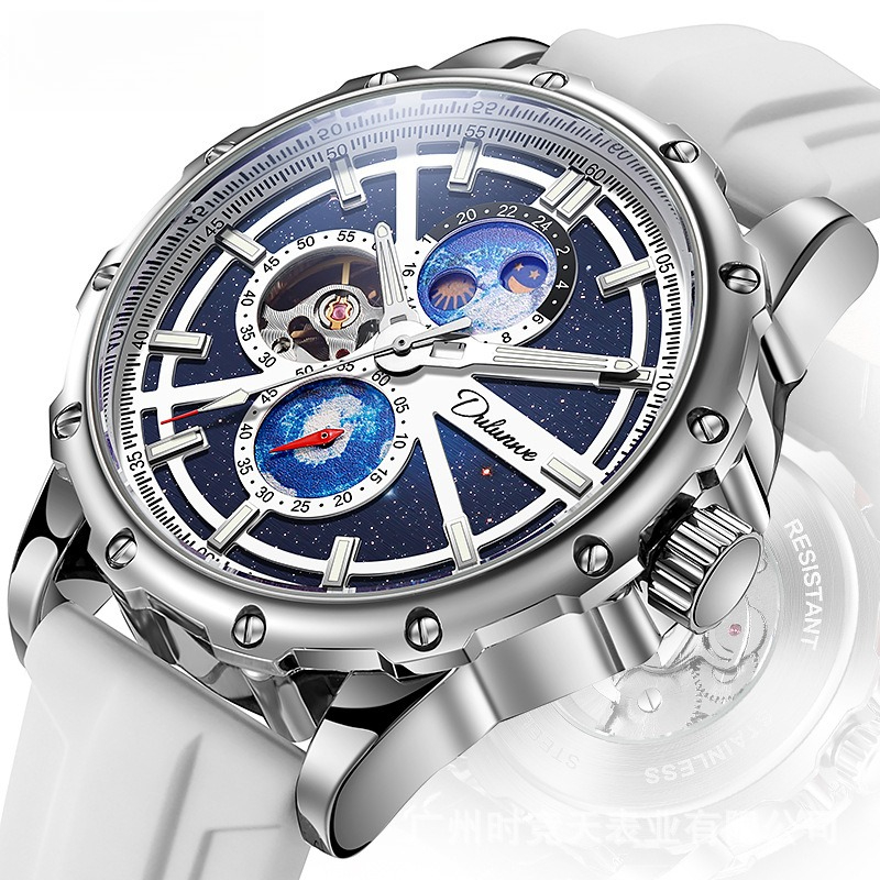 Moonphase Complication Watch - ステンレススチール ギャラクシー ムーンフェイズシリーズ トゥールビヨン スケルトン 夜光