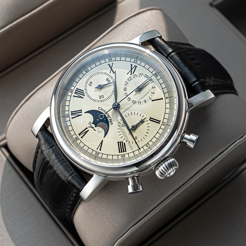 Gestess-男性用機械式時計,オリジナルの移動式クロノグ - Moonphase Complication Watch のレビューと価格