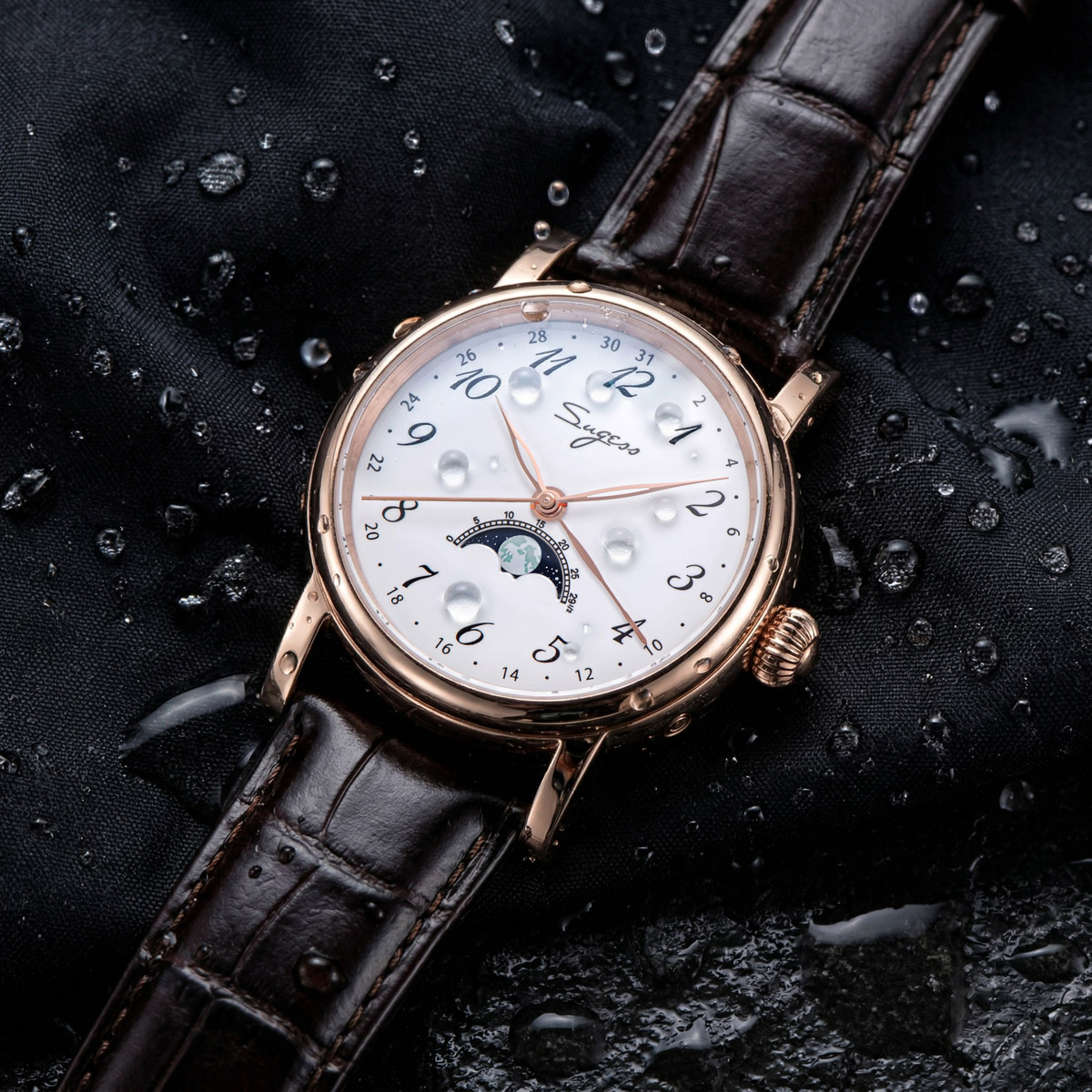 メンズ自動巻き腕時計,発光ダイヤル,サファイアクリスタル,高 - Moonphase Complication Watch のレビューと価格