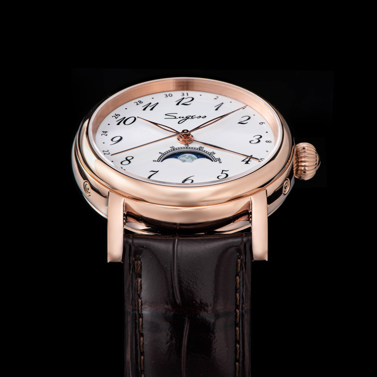 メンズ自動巻き腕時計,発光ダイヤル,サファイアクリスタル,高 - Moonphase Complication Watch のレビューと価格