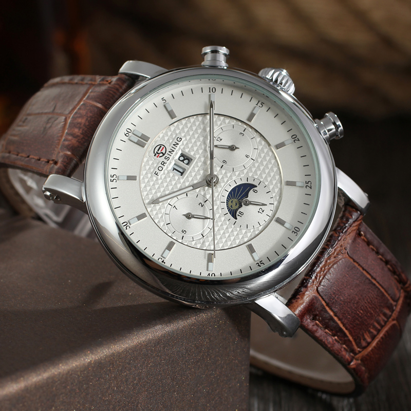 Forsining-メンズ自動巻き時計,機械式トゥールビヨン - Moonphase Complication Watch のレビューと価格