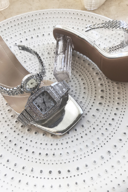 オリジナルデザインクリスタルウォッチハイヒールサンダルレディ - Luxury Watch Usa のレビューと価格
