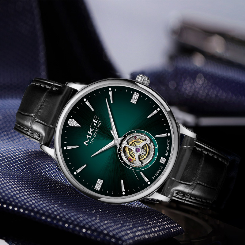 MIGE 薄型メンズオープンハート自動腕時計エメラルドグリー - Luxury Watch Green Dial のレビューと価格