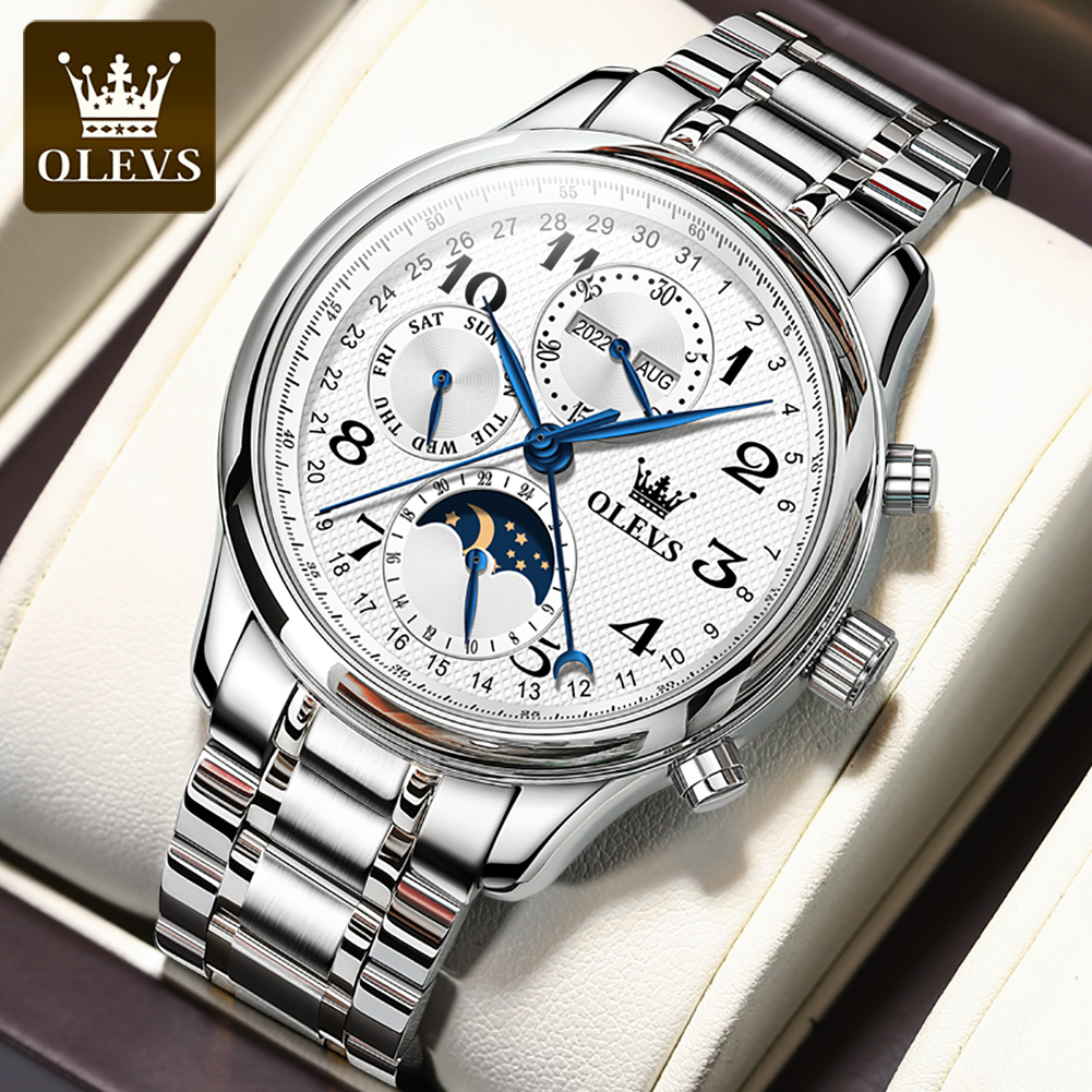 OLEVS 6667 高級オリジナルメンズ機械式腕時計ブラン - Moonphase Complication Watch のレビューと価格