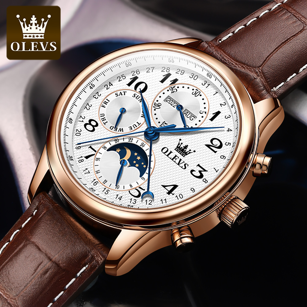 OLEVS 6667 高級オリジナルメンズ機械式腕時計ブラン - Moonphase Complication Watch のレビューと価格